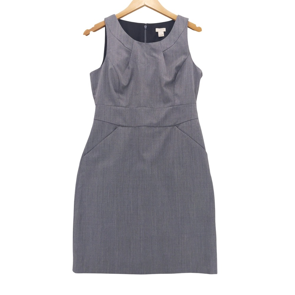 J.Crew Sheath Dress Women 6 Petite Gray Sleeveless Wool Blend Pleated Pocket